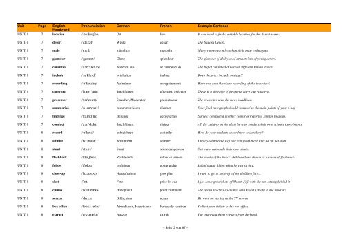 English-German-French Wordlist - FCE Gold Plus