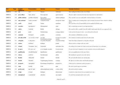 English-German-French Wordlist - FCE Gold Plus