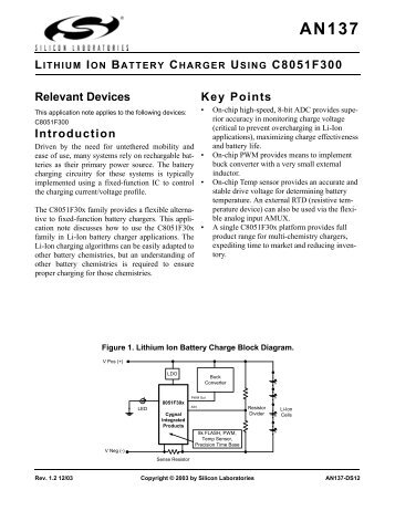 LITHIUM ION BATTERY CHARGER USING C8051F300 Relevant ...
