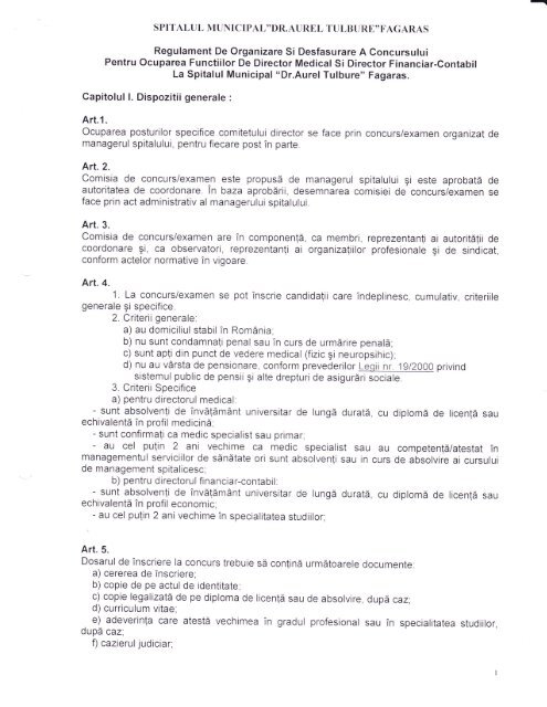 Regulament organizare si desfasurare - Spitalul Municipal Fagaras
