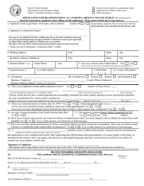 Application for Appointment as a North Carolina ... - Duplin County