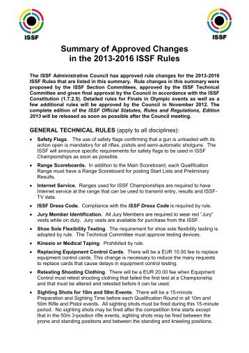 Summary of rule changes for 2013 - Singapore Shooting Association