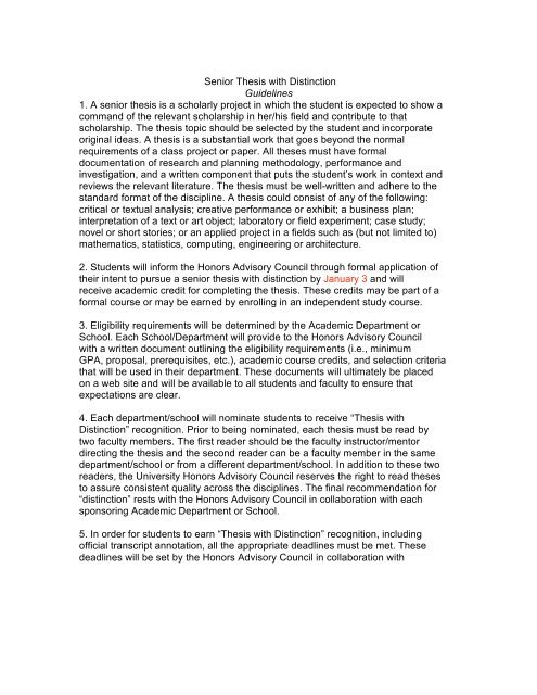 Senior Thesis With Distinction Guidelines 1 A Senior Thesis Is A senior-thesis-with-distinction-guidelines-1-a-senior-thesis-is-a
