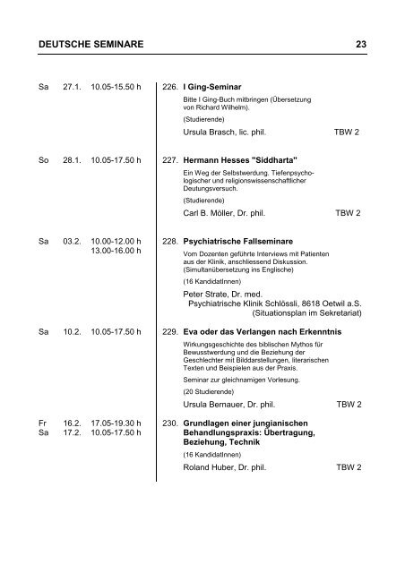 INHALTSVERZEICHNIS / CONTENTS 1 - C. G. Jung Institut ZÃ¼rich