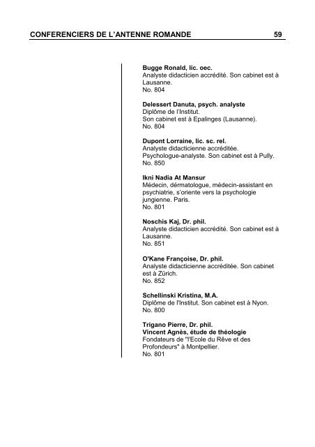 INHALTSVERZEICHNIS / CONTENTS 1 - C. G. Jung Institut ZÃ¼rich