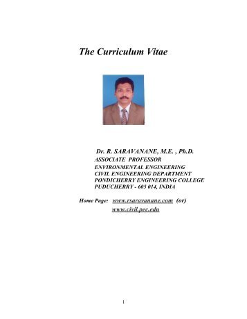 The Curriculum Vitae Dr. R. SARAVANANE, ME ... - Commonground