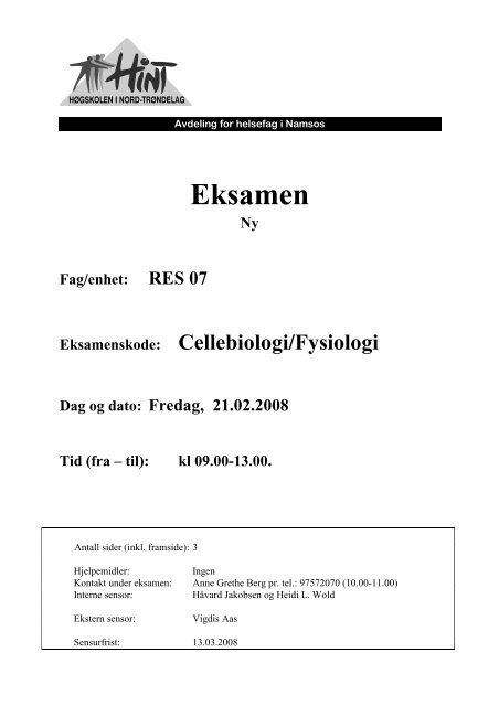 RES 07 - Cellebiolig Fysiologi - Høgskolen i Nord-Trøndelag