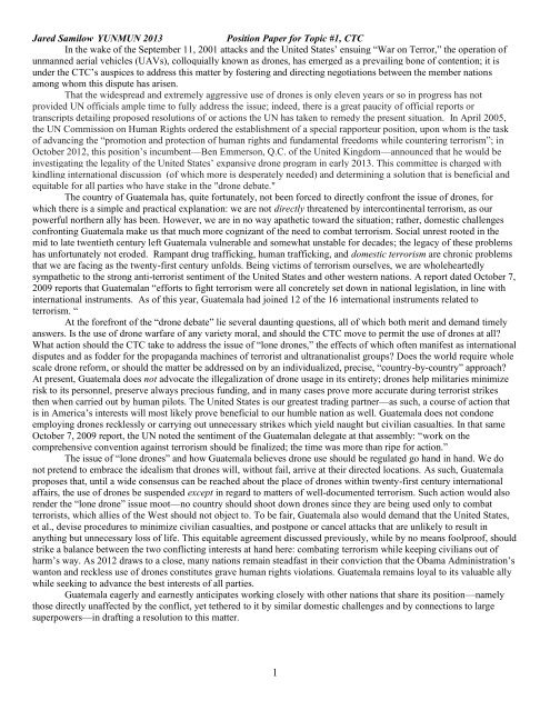 Jared Samilow YUNMUN 2013 Position Paper for Topic #1, CTC In the