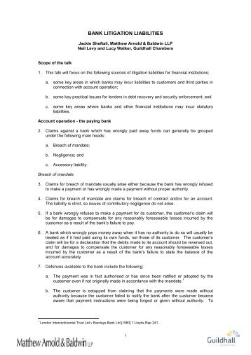 BANK LITIGATION LIABILITIES - Guildhall Chambers