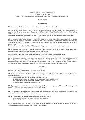 Regolamento ISSR S.Apollinare - Istituto Superiore di Scienze ...