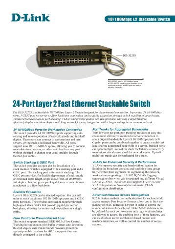 24-Port Layer 2 Fast Ethernet Stackable Switch - D-Link