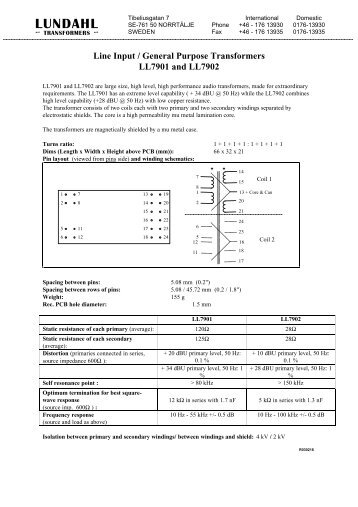 LL7901 and LL7902 - Lundahl Transformers
