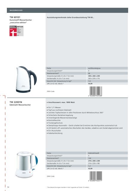 Preisliste Consumer Products 2012 - Siemens Hausgeräte