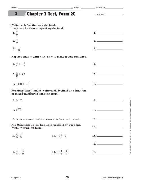 Chapter 2 Test Form 2a Glencoe Algebra 2