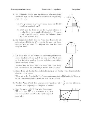 PrÃ¼fungsvorbereitung Extremwertaufgaben Aufgaben 1. Der ... - gxy.ch