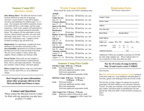 Click here to download the Summer Camp brochure - McLeod Health