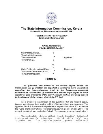 Shri.P.R.Ravi Kumar Vs. SPIO, Travancore Devasom Board ... - RTI