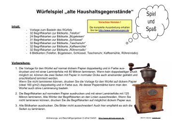 Würfelspiel „alte Haushaltsgegenstände“ - Aktivierungen, ellhol GmbH