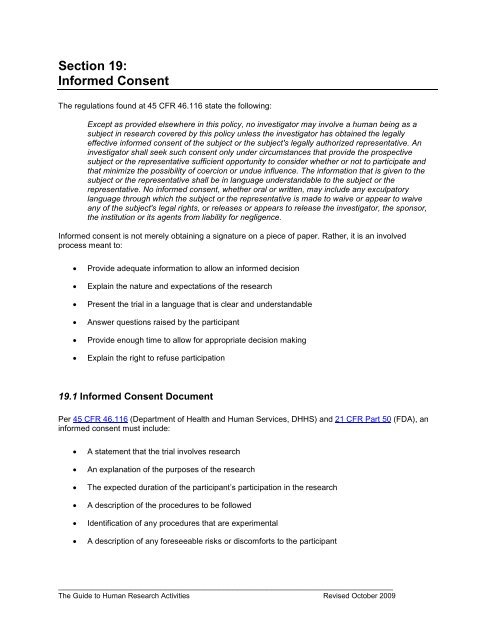 19.1 Informed Consent Document 19.2 Standardized Consent Form ...
