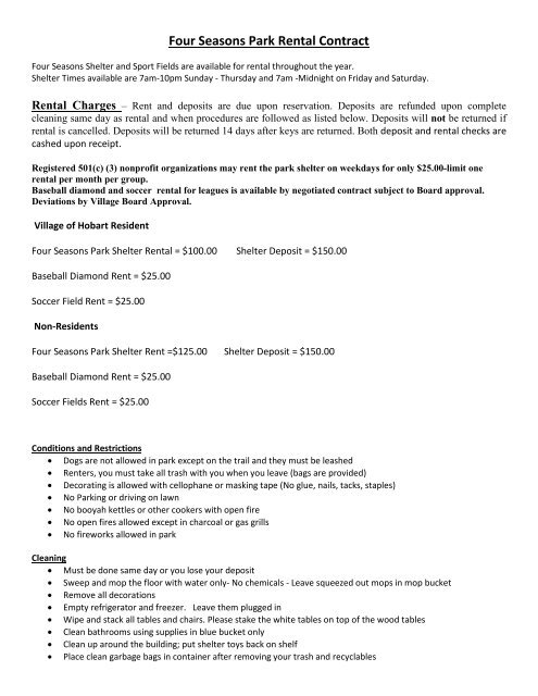 Four Seasons Park Rental Contract 4-17-2012 - Village of Hobart