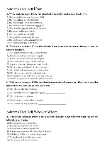 An Adverb Can Tell Where | Adverb Worksheets