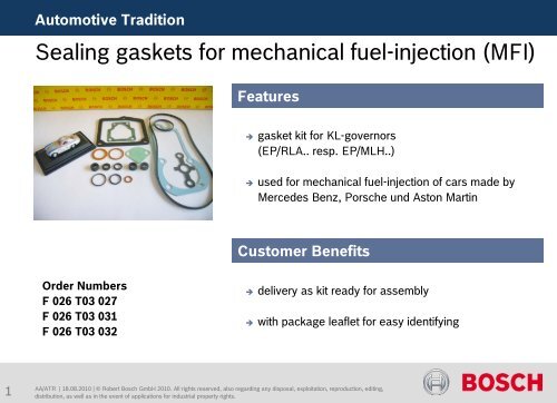 Sealing gaskets for mechanical fuel-injection (MFI) - Bosch ...