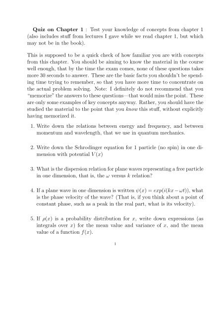 Quiz on Chapter 1 : Test your knowledge of concepts from ... - dirac