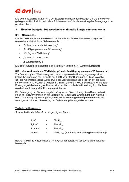 Einspeisemanagement - Beschreibung und ... - E.ON Netz GmbH