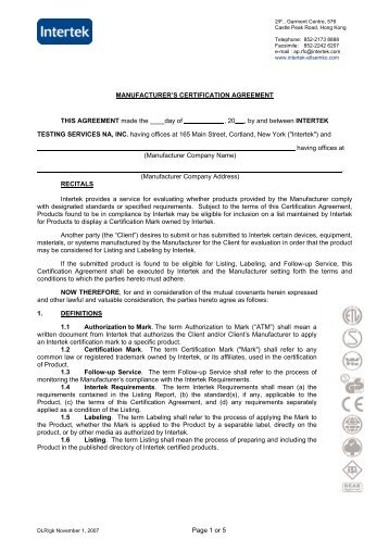 Fax cover sheet - Intertek