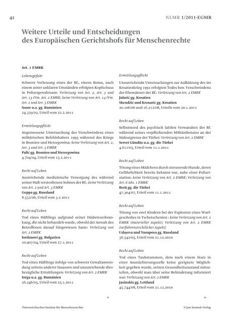 Newsletter Menschenrechte - Jan Sramek Verlag