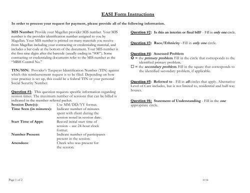 EASI Form Instructions - Magellan Provider's Home Page