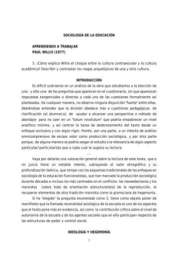 Comentario de "Aprendiendo a trabajar" de Paul Willis