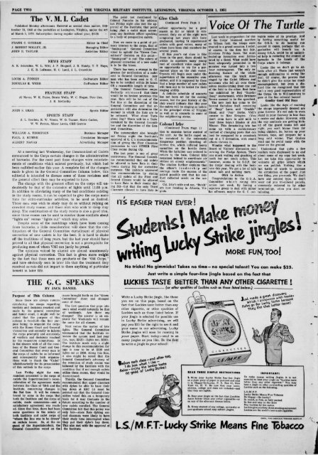 The Cadet. VMI Newspaper. October 01, 1951 - New Page 1 [www2 ...