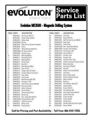 Service Parts List - Evolution Power Tools Ltd.