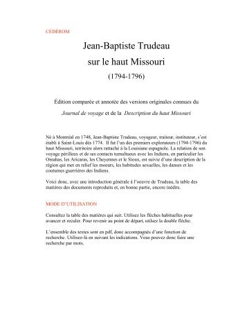 Jean-Baptiste Trudeau sur le haut Missouri - Les éditions du ...