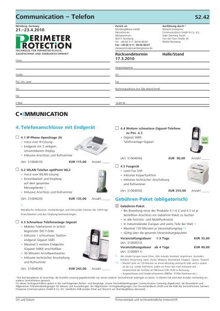 Servicehandbuch für Aussteller - Perimeter Protection