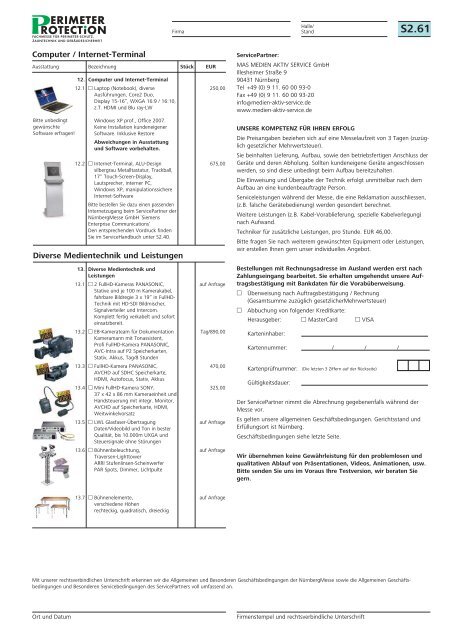 Servicehandbuch für Aussteller - Perimeter Protection