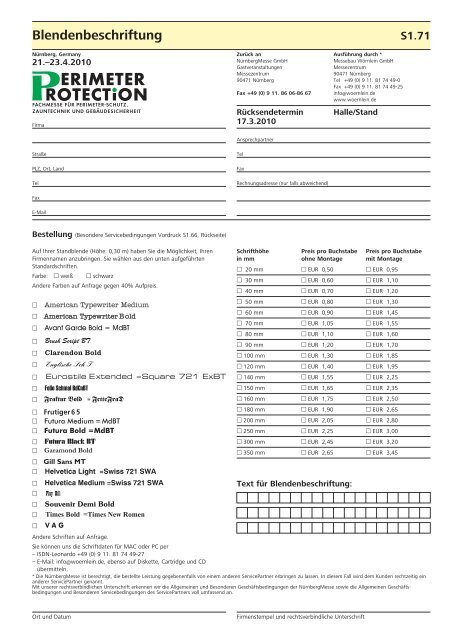 Servicehandbuch für Aussteller - Perimeter Protection