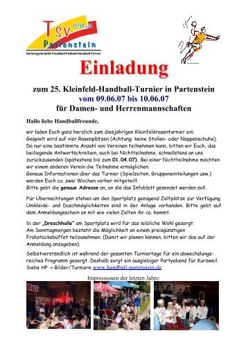 Einladung zum 25. Kleinfeld-Handball-Turnier in Partenstein vom ...