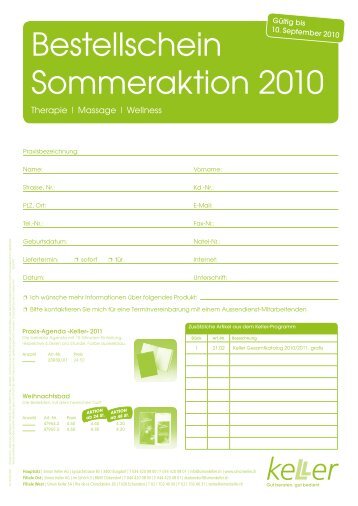 Bestellschein Sommeraktion 2010 - Simon Keller AG