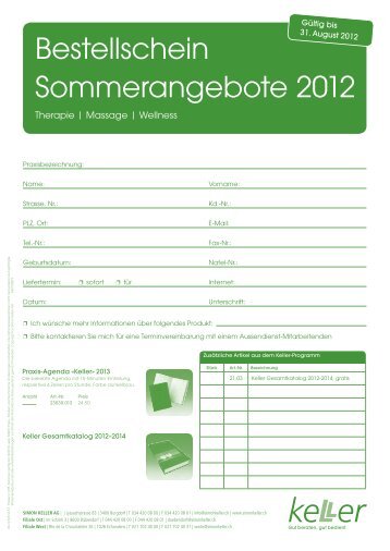 Bestellschein Sommerangebote 2012 - Simon Keller AG