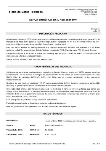 SERCA SINTÉTICO 5W30 Fuel economy