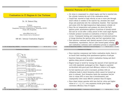 Combustion in CI Engines & Gas Turbines