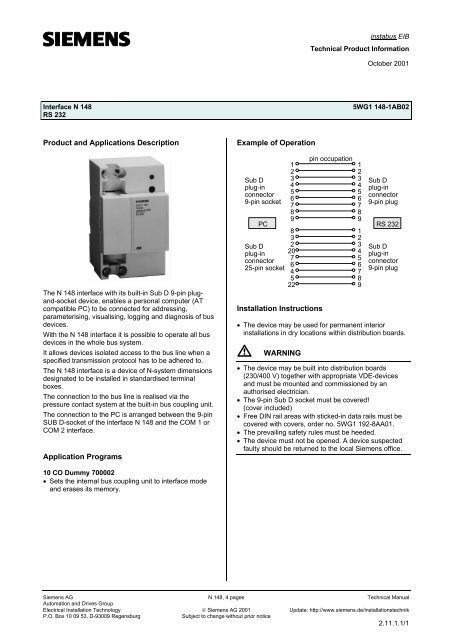 Siemens RS232 Interface N 148/02 Data Sheet - siemens knx ...