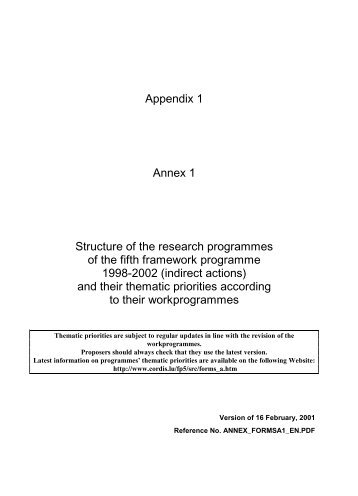 Appendix 1 Annex 1 Structure of the research programmes of the ...