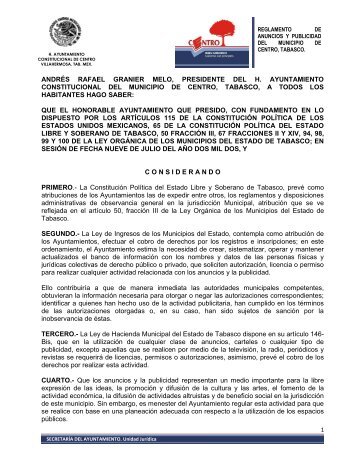 Reglamento de Anuncios y Publicidad del Municipio ... - Villahermosa