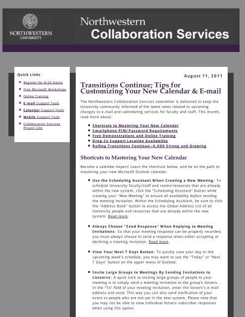 Tips for Customizing Your New Calendar & E-mail - Northwestern ...