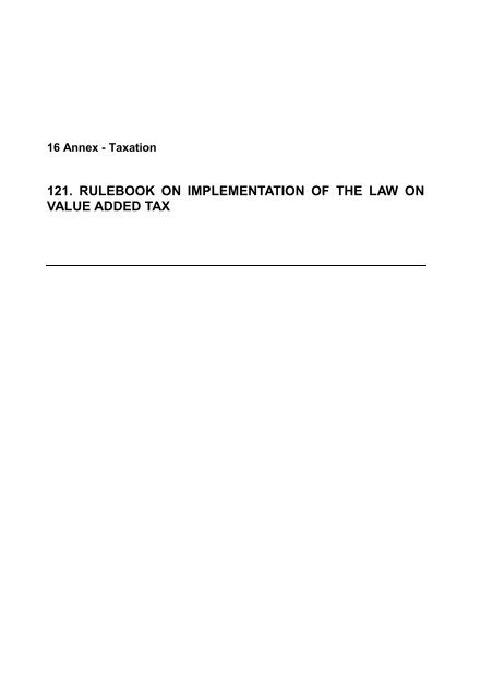 121. rulebook on implementation of the law on value added tax