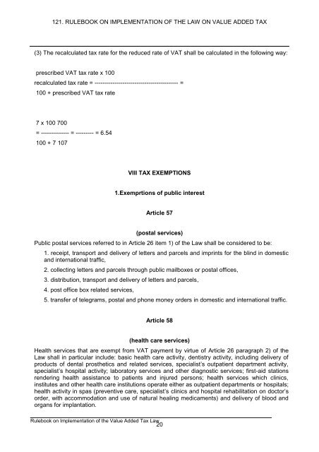 121. rulebook on implementation of the law on value added tax