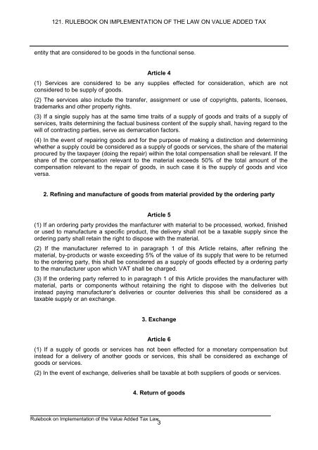 121. rulebook on implementation of the law on value added tax